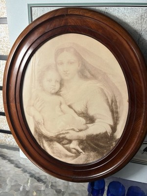 Madonna & Child Print Raphael Oval Mahogany Frame with Glass Picture 13 In x 16