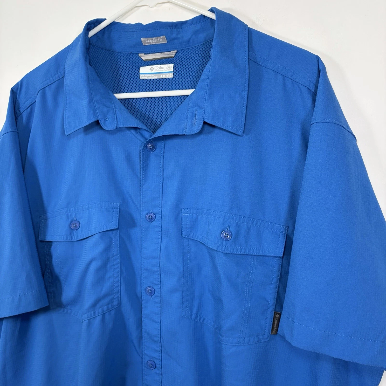 Columbia Short Sleeve Button Up Shirt Mens XXL 2XL Royal Blue Fishing Hiking