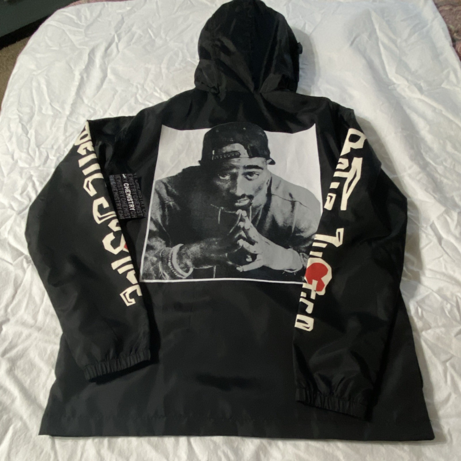 Chemistry Black Poetic Justice Hooded Graphic Windbreaker Jacket Men's S 1/2 Zip