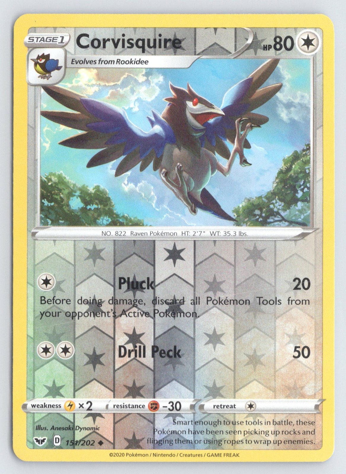Corvisquire 151/202 Pokemon Sword & Shield Reverse Holo Uncommon Near Mint