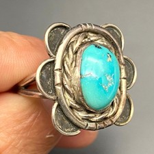 Vintage Navajo Native Turquoise Silver Ring Size 8