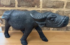 Vintage Carved Wooden Water Buffalo Sculpture XL 20  Multiple Repairs READ