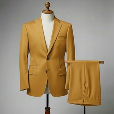 Mens Yellow Suit Custom Tailored Slim Fit Groom Wedding Tuxedo Prom Formal 2 Pcs