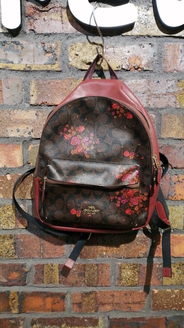 COACH Backpack in Bordeaux Floral Pattern Stylish & Trendy  -image