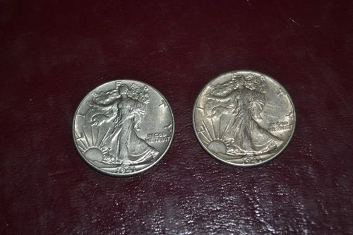 PAIR OF (2) 1941 PHILLY WALKING LIBERTY HALF DOLLAR COINS 90% SILVER AU