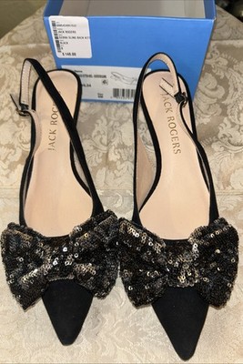 JACK ROGERS WOMEN S DEBRA SLINGBACK KITTEN HILL/SUEDE/SEQUINS SHOES, 8M US/38 EU