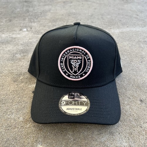 Inter Miami MLS Soccer New Era Black A-Frame 9Forty Adjustable Hat Cap Snapback