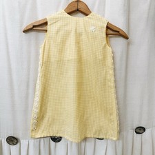 Vintage 1960 s Handmade Girl s 4t Yellow Gingham With Daisy Sundress Retro