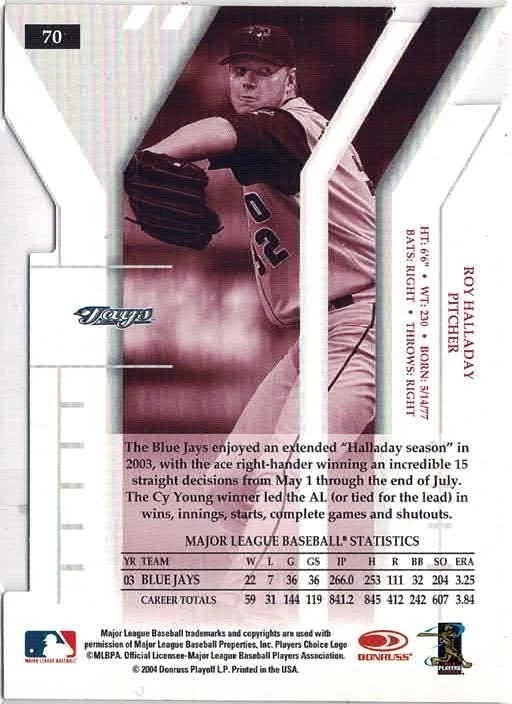 2004 Donruss Elite Extra Edition Roy Halladay Aspirations Die-Cut /68 No. 70 - Image 2 of 2
