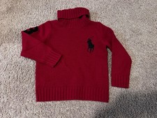 Polo Ralph Lauren boy's big pony red black turtleneck 3 patch sweater vintage 4T
