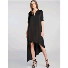 BCBGMAXAZRIA Eddie Asymmetrical Black Satin Dress Long Sleeve V-Neck Small