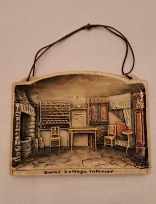 Vtg Arthur Osborne Burns' Cottage Interior 3D Ivorex Wall Plaque 3 1/4''