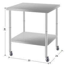 NSF Stainless Steel Work Table with Wheels 34×24x30 Inch Kitchen Food Prep Table