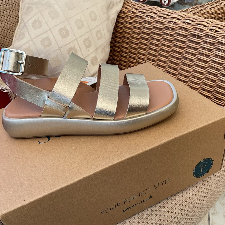 M&S Gold Leather Ankle Strap Gladiator Sandals Size 3 Brand New with Tags - Image 2 of 4