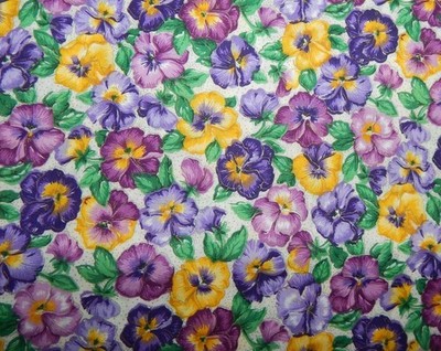 vtg VIP Joan Messmore floral cotton print fabric BTY purple pansy yellow