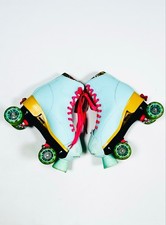 Girls Roller Derby Pixie Blue Pink Roller Skates Size 3-6 Turquoise Blue