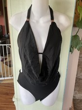 Bar III Solid Cowlneck One-Piece Swimsuit Women's Swimsuit Size M Black NWT