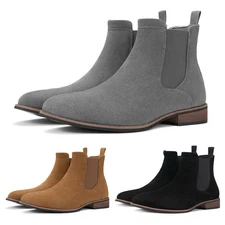 Rollda Men Chelsea Boot Suede Casual Ankle Boot Slip On Dress Boot Padded Collar