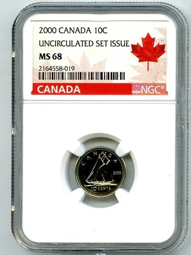 2000 NO ' W ' MINT CANADA 10 CENT NGC MS68 UNCIRCULATED DIME