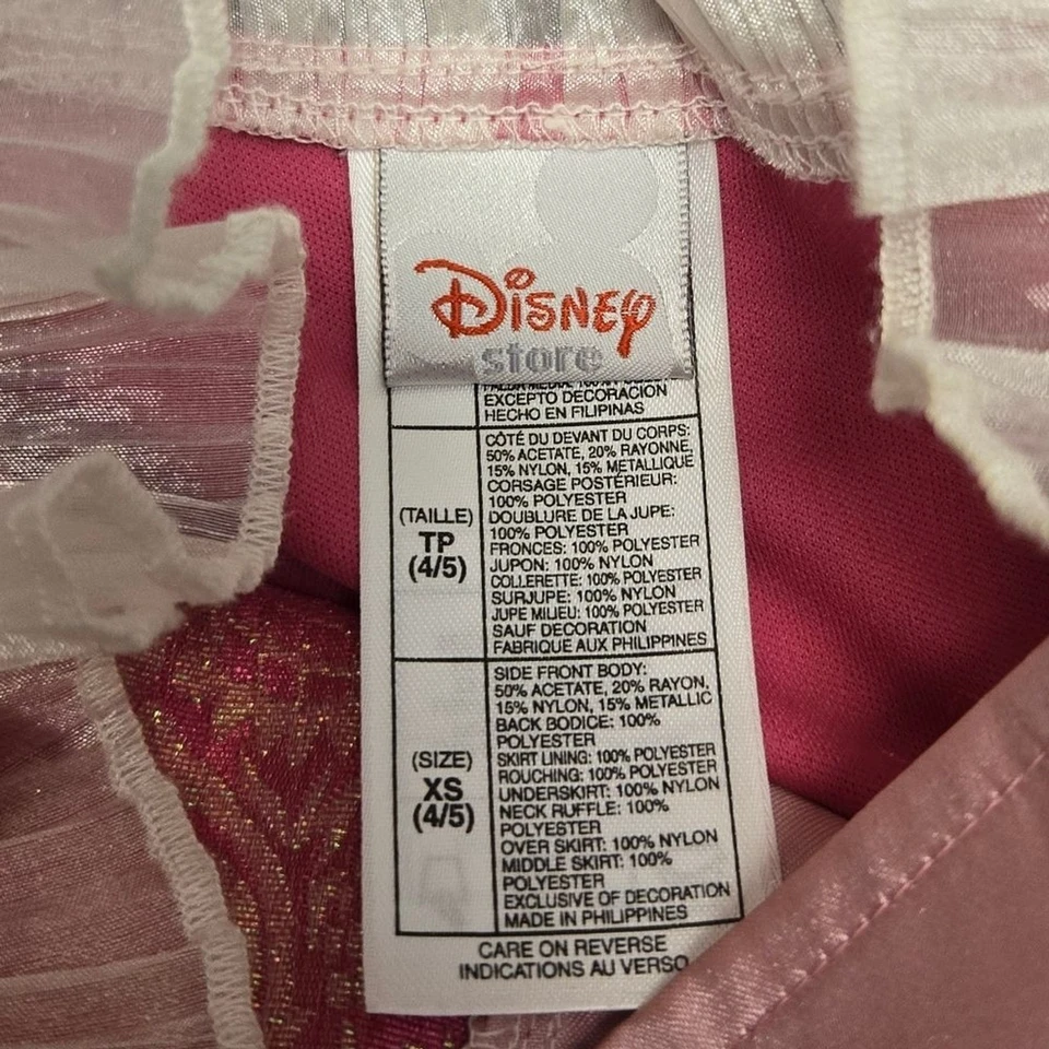 Disney Store Princesa Elegante Vestido Rosa Borde Cinta Dorada Niñas XS 4/5 Foto 2 de 4