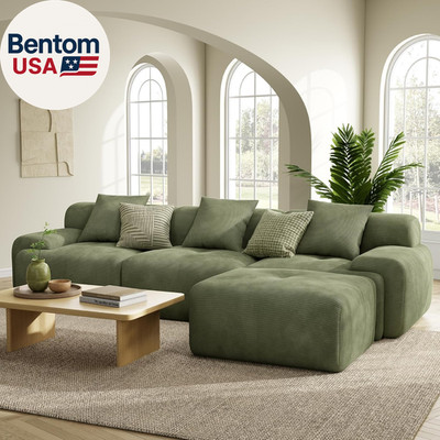 Lumicord Modular Sectional Sofa with Ottoman, 118'' L-Shaped Boneless Couch for L
