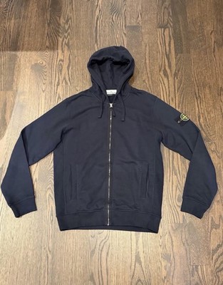 Stone Island Men s Zip-Up Hooded Sweatshirt - Navy Size M - AUTHENTIC
