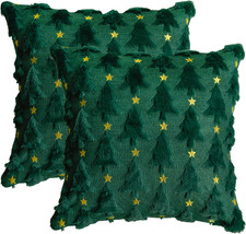Christmas Tree Throw Pillow Covers Set of 2, 18x18, Holiday Cushion Faux Fur