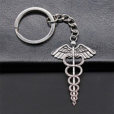 Vintage Caduceus Medicine Symbol Keychain Car Key Chain Key Holder Ornament