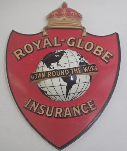 Vintage Royal Globe Insurance Sign Plaque KCS Advertising Wall Decor