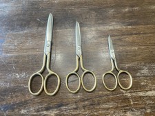 Vintage Lot of 3 Scissors made in Germany Gold Tone Handle