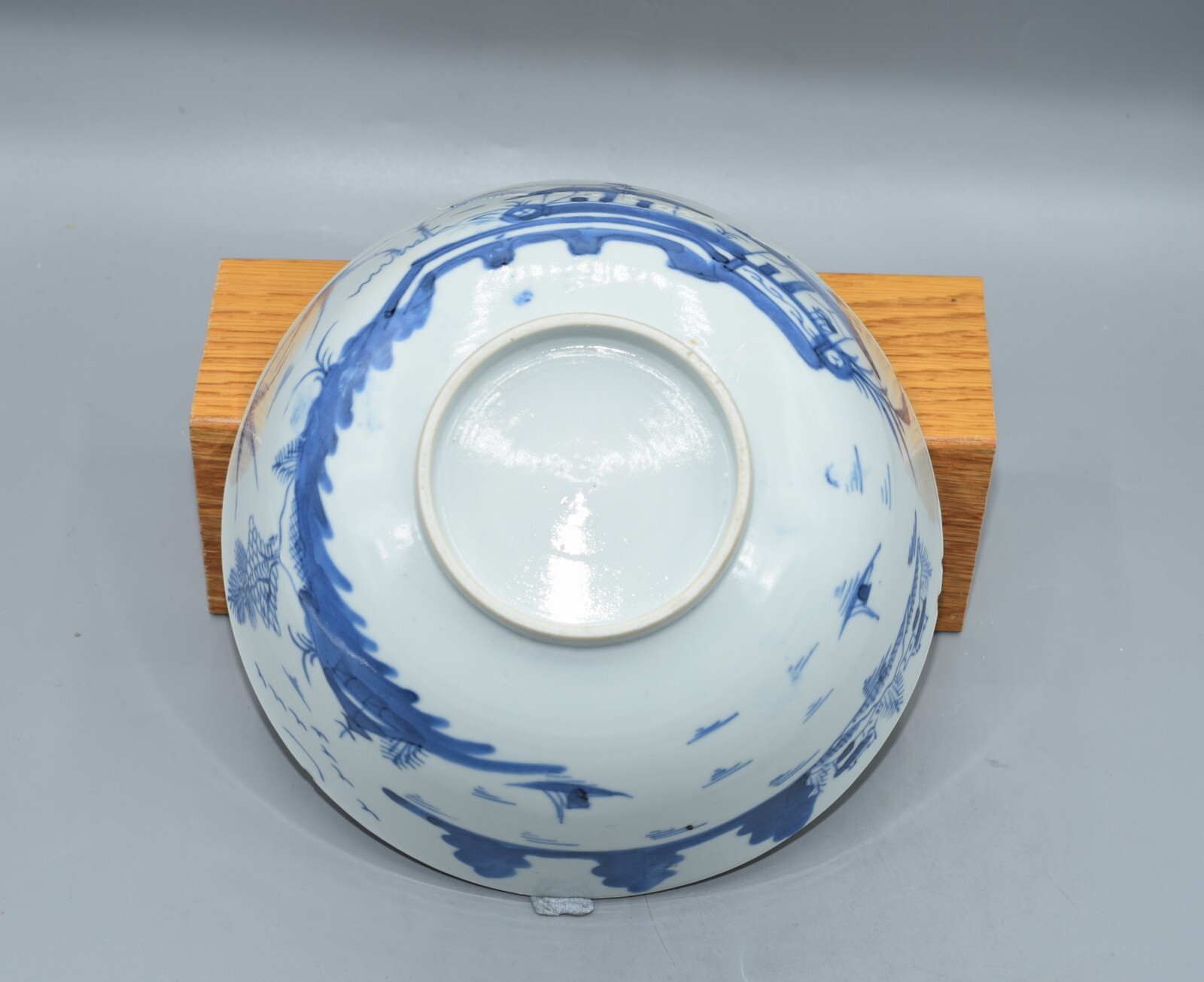 18THC CENTURY ANTIQUE CHINESE BLUE & WHITE PORCELAIN BOWL TEMPLE LAKE