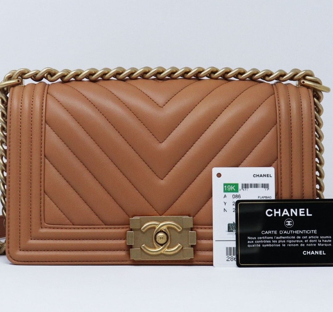 BNIB Chanel Old Medium Caramel Calfskin Boy Bag | eBay