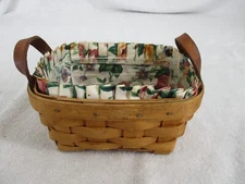 Longaberger Key Basket Combo 1995 Handwoven Rectangle Leather Strap Fruit Ruffle