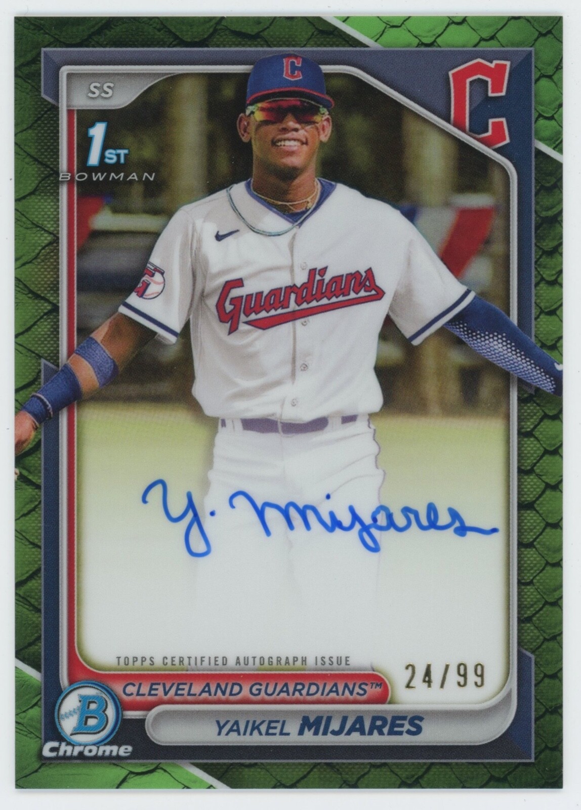 2024 Bowman Chrome Yaikel Mijares 1st Autograph Green Reptilian /99 Guardians