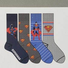 DC Superman Limited Edition 4 Pack Of Crew Socks In Collector Case Size 6-12 NEW