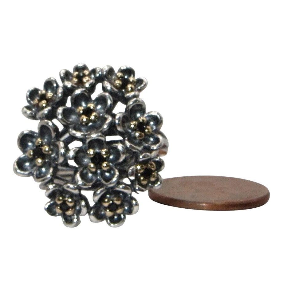 Pandora Forever Bloom Size 8 Black Spinel 14k Gold and Sterling Ring 190857SPB - Image 4 of 4