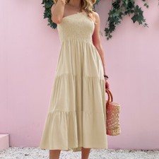 Women's summer one shoulder party dress Bohemian high waist cotton dress