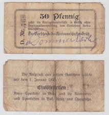 50 fenigów Banknot Pieniądze awaryjne Powiatowa kasa gminy Gratz Grodzisk Wlkp. 1917 /136228