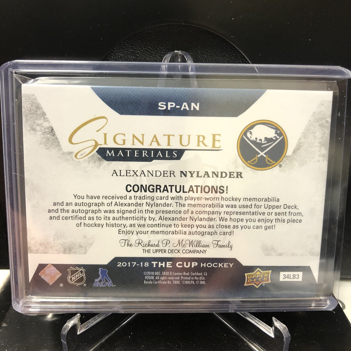 2017-18 The Cup Alexander Nylander Auto Patch Jersey 04/99 