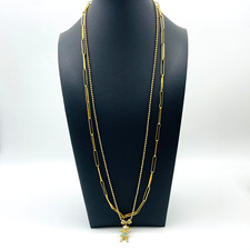Gold Tone Necklace Lot of 2 JCREW Rectangle Link and KIS Girl Charm Chain