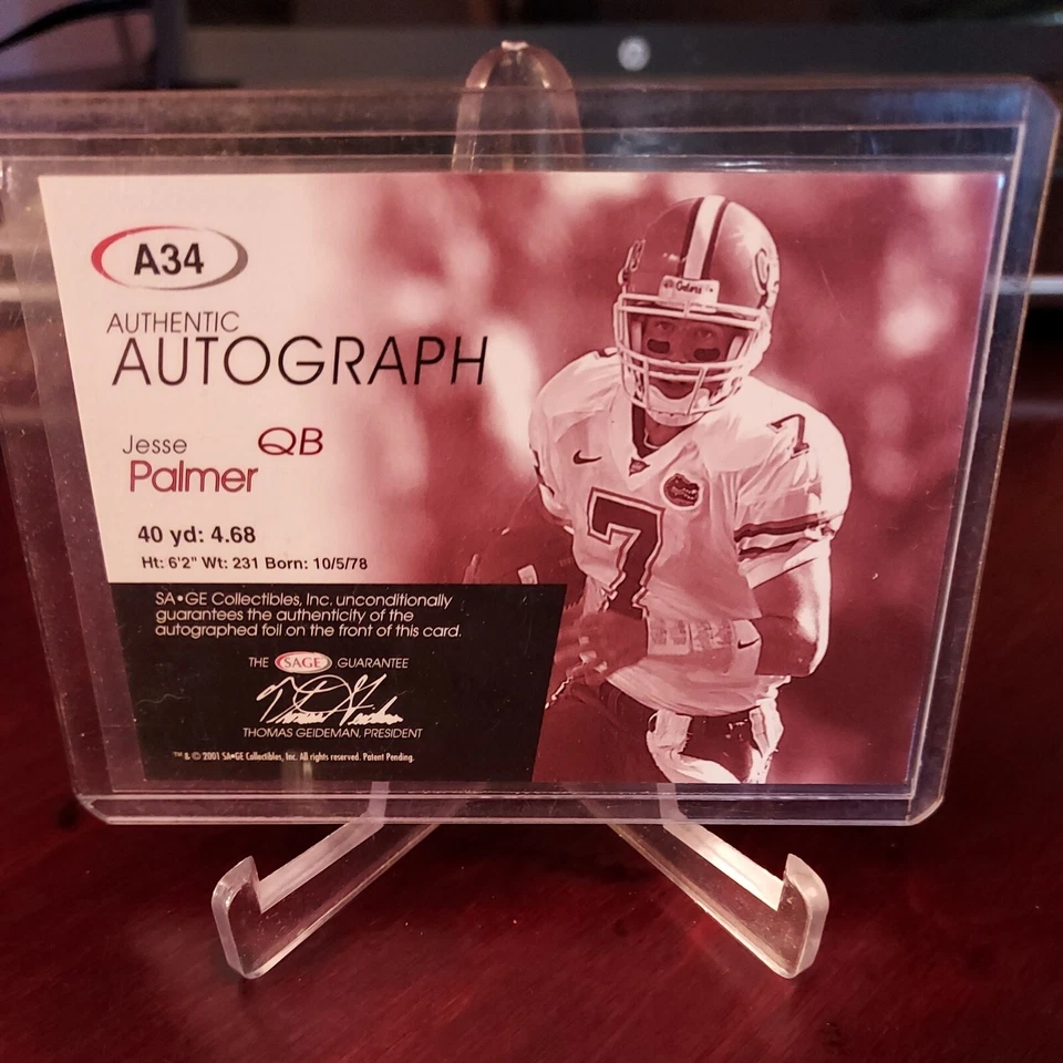 2001 SAGE Auto Silver #55/400 Jesse Palmer #A34 Rookie Auto RC - Image 3 of 3