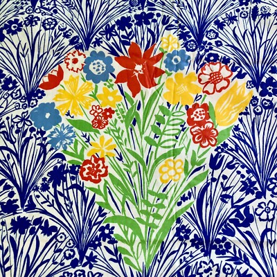 Vintage Duralee Primary Color Floral Polished Cotton Fabric - 2.25 Yards