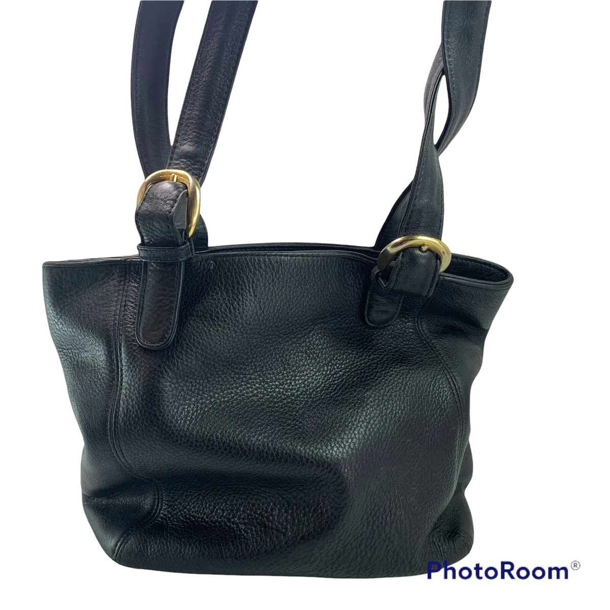 Mila Paoli Shoulder Bag Black Leather Double Handled Purse Easy Corporate 9x9x3