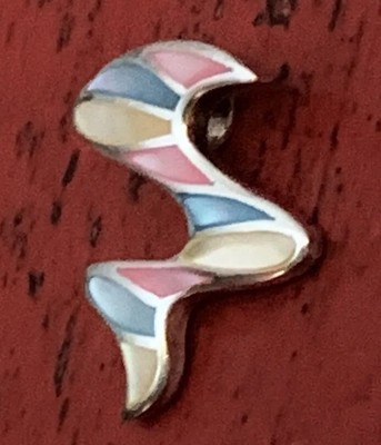 Free Form Solid Sterling Silver Pink Blue & Yellow Enamel Pendant VG Condition