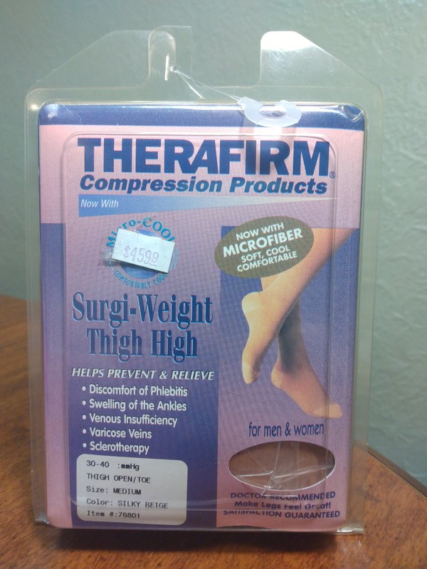 Therafirm Surgi Weight Thigh High Open Toe 30/40 mmhg MED Silky Beige NIP
