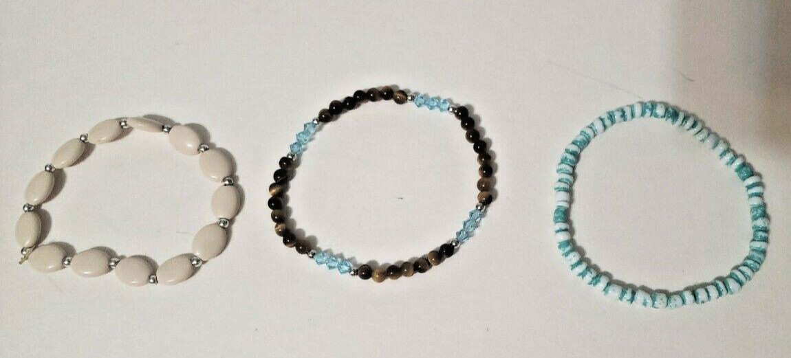 Mixed Materials Beaded Stretch Bracelets Lot Of 9 - image 5