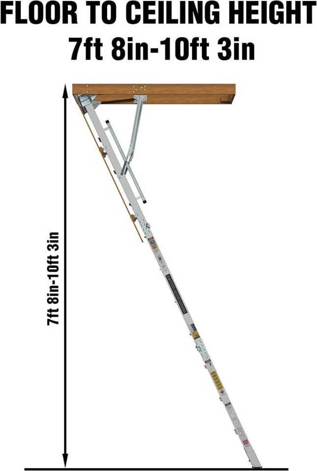 7'8"-10'3" Ceiling Height Aluminum Attic Ladder Folding Retractable ...