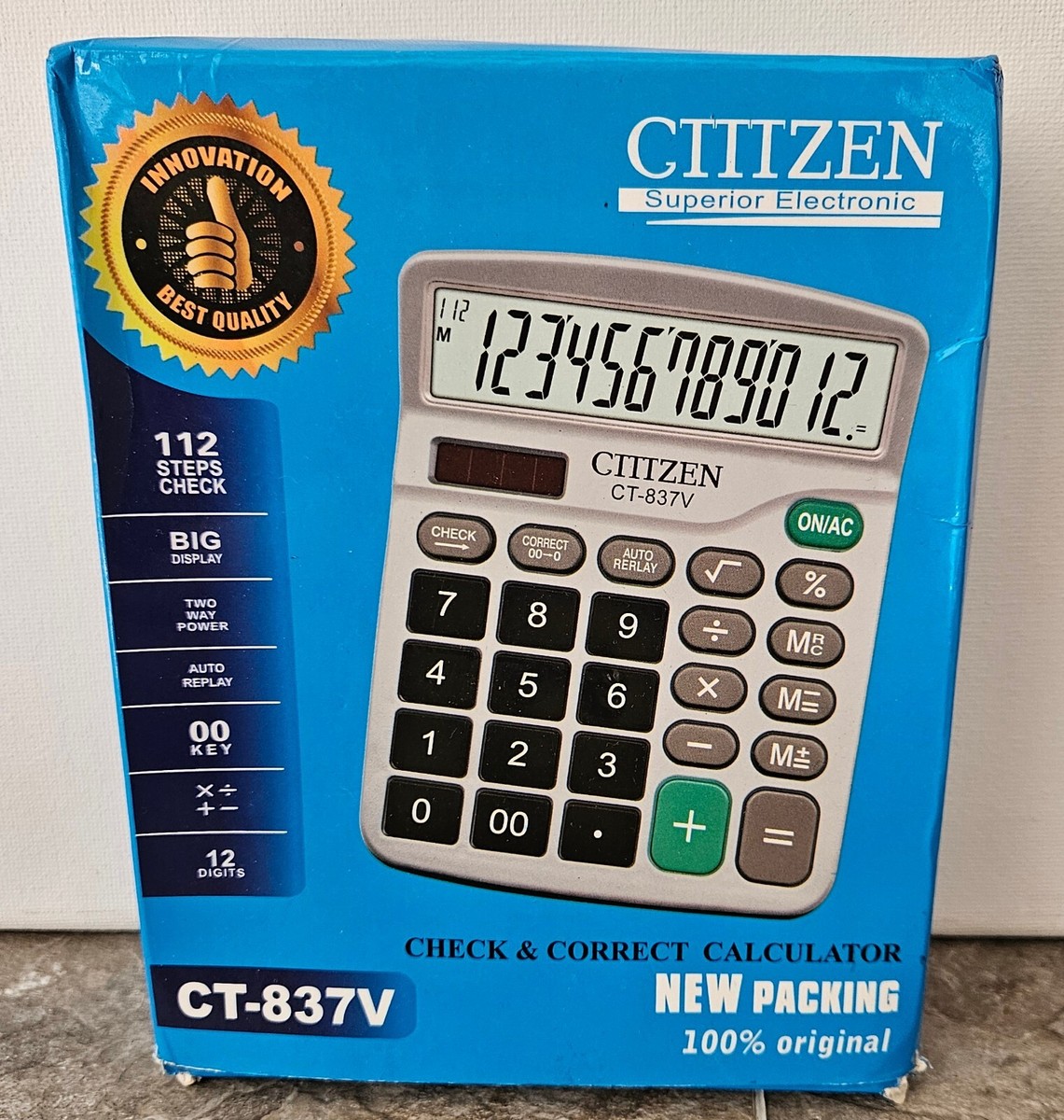 GTTZEN Calculator CT-837V 12-Digit Solar Or Battery Office Finance