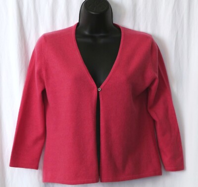 ANN TAYLOR Rose Cashmere V-Nck Cardigan 3/4 Slvs 35 In Chest 20 In Long Sz S EXC