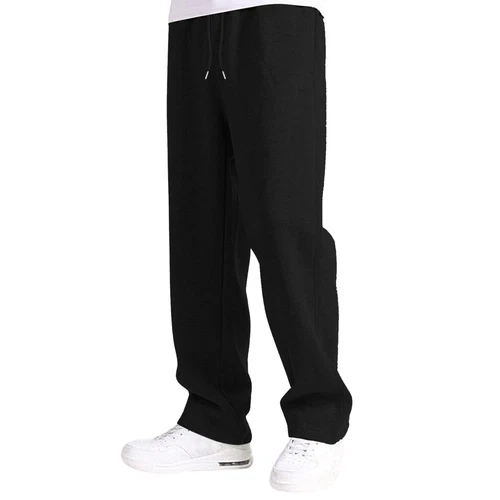 Herren Fleece gefütterte Jogginghose weites gerades Bein Hose unten Sweatpants Jogger - Bild 4 von 54
